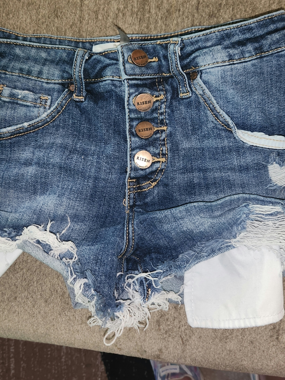 Risen Women's Blue Distressed Denim Jean Shorts